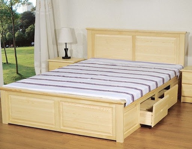 giường gỗ tự nhiên có ngăn kéo - Giường gỗ sồi kiểu Hàn Quốc có ngăn kéo